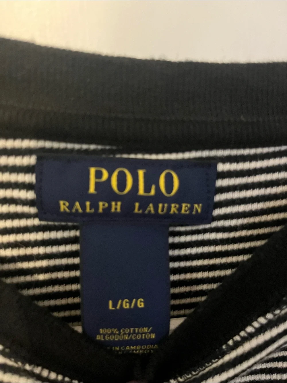Ralph Lauren Black & White Stripe Long-Sleeve thermalTee - Red Pony